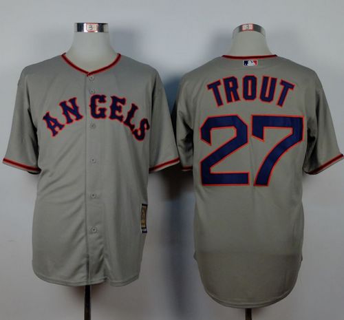Angels of Anaheim #27 Mike Trout Grey 1965 Turn Back The Clock Stitched MLB Jersey - Click Image to Close